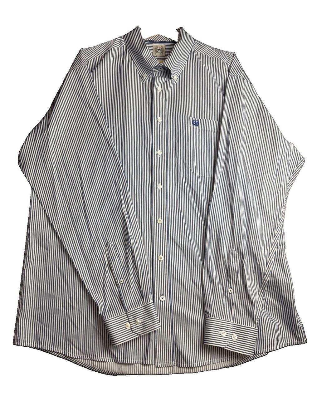 Cinch Shirt Men’s L Blue White Stripe Button Down Western Cowboy Rodeo Cotton